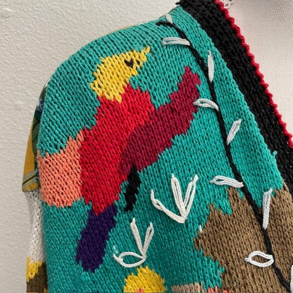 Vintage 90's Alfonso Pozo for Globetrotter "Jungle Animal" Cardigan Sweater - Picture 5 of 13